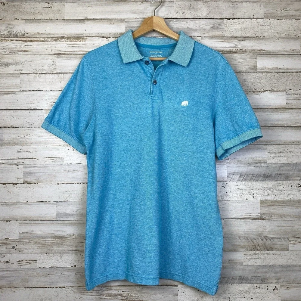 Banana Republic Polo Shirt Mens Sz M/M Heather Teal Textured 100% Cotton GAP